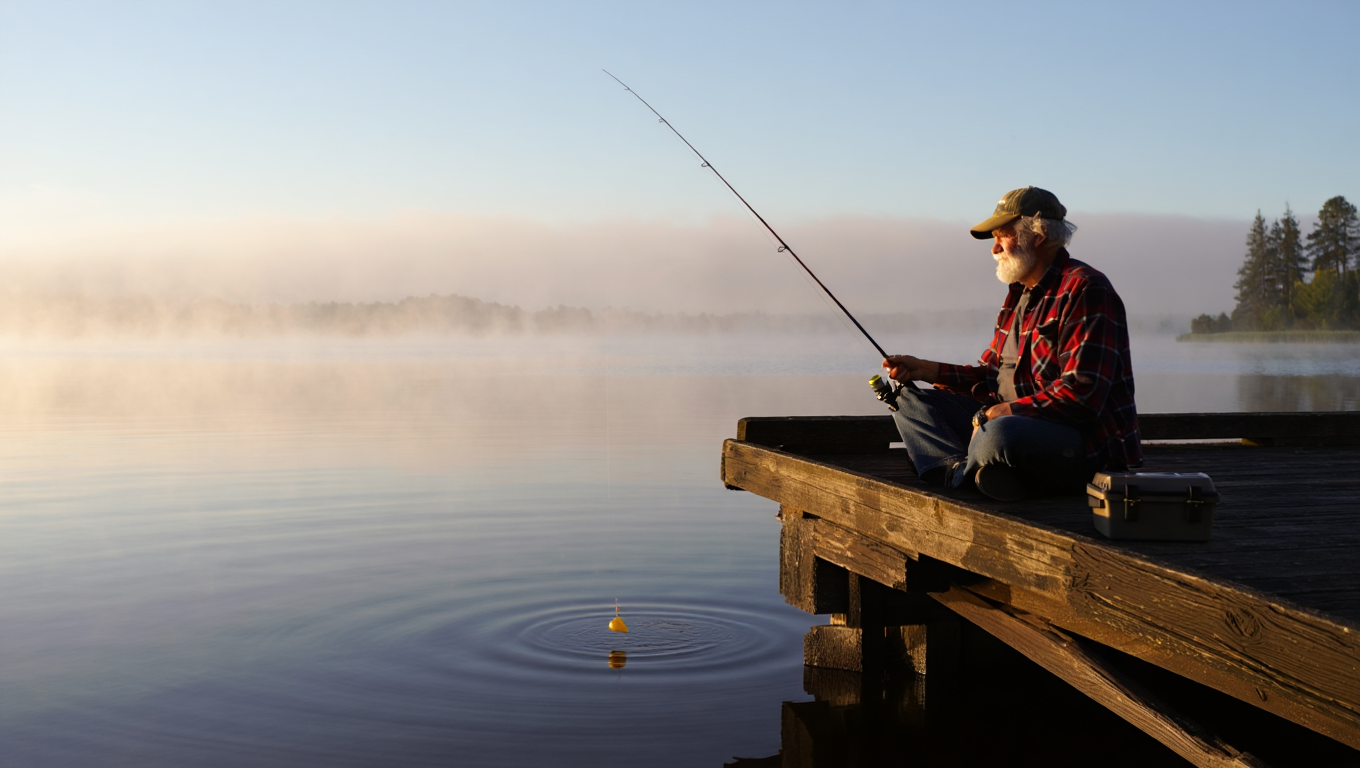 man fishing outdoors by himself