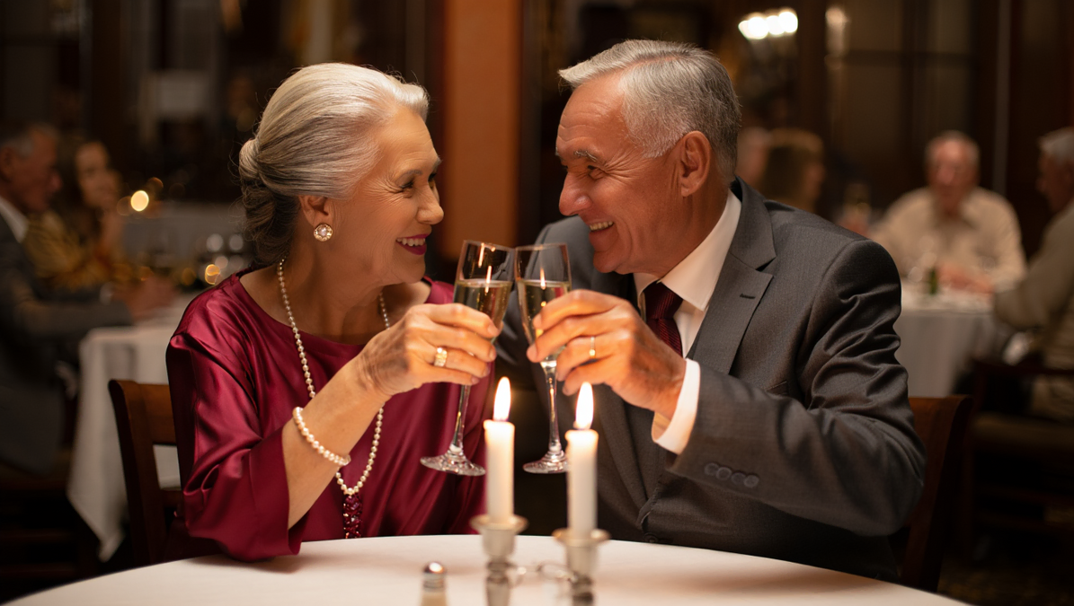 Senior Couple At Anniversary Dinner