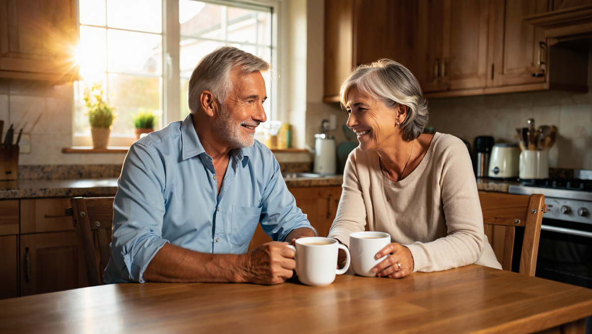 Senior Couple Having Coffee Together At Home