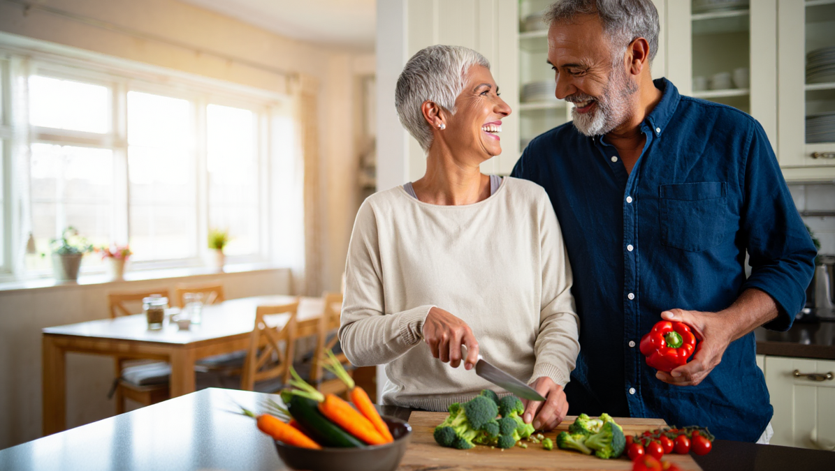Senior Couple Preparing A Meal Together