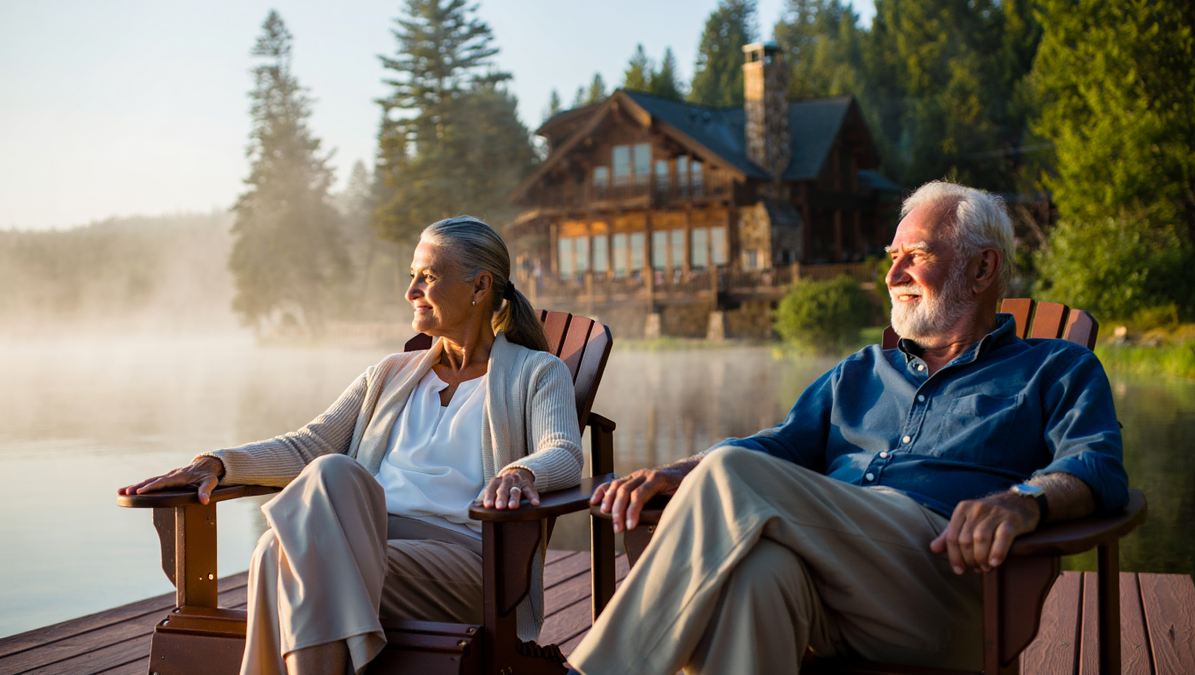 Senior Couple Relaxing By A Lake